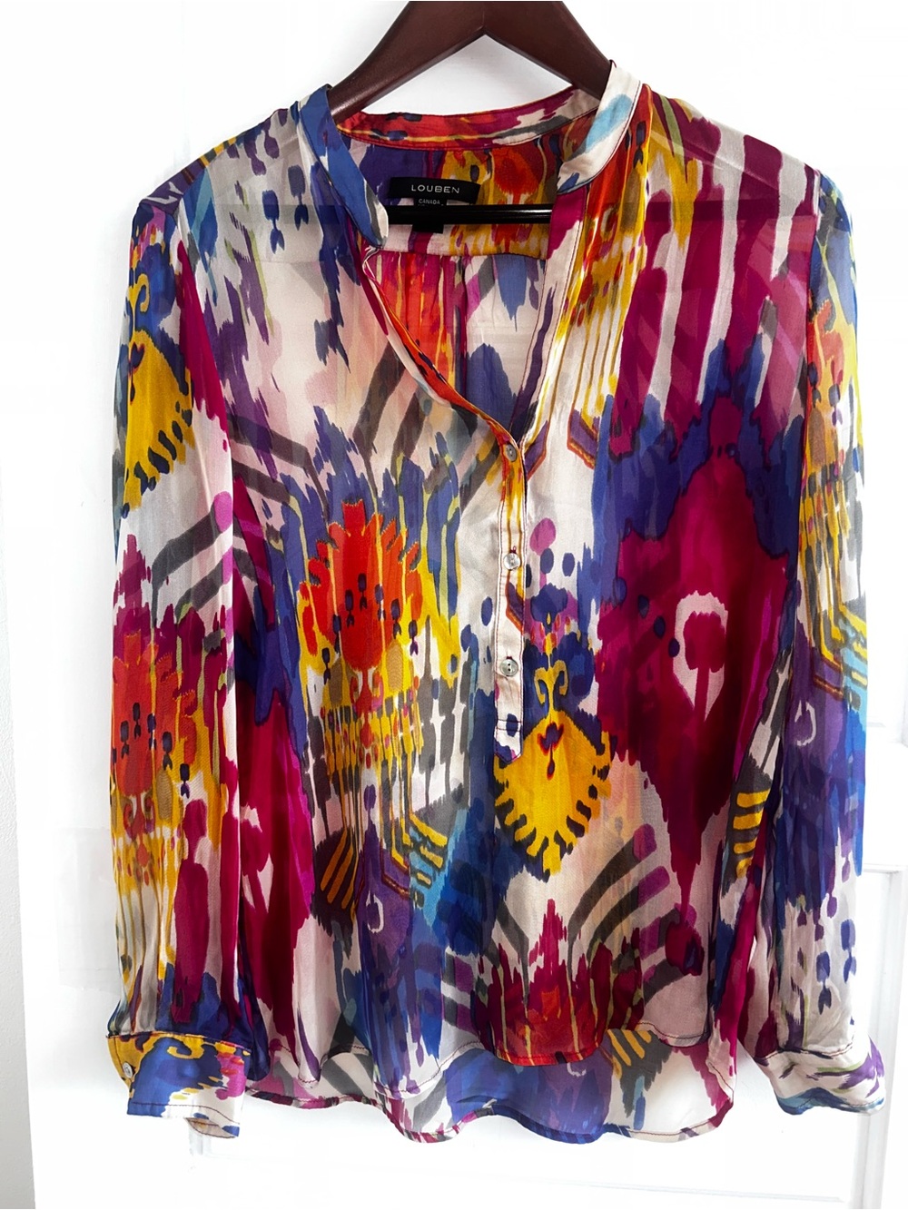 Louben 100% Silk Multicolor Abstract Blouse Made in Canada Size 8